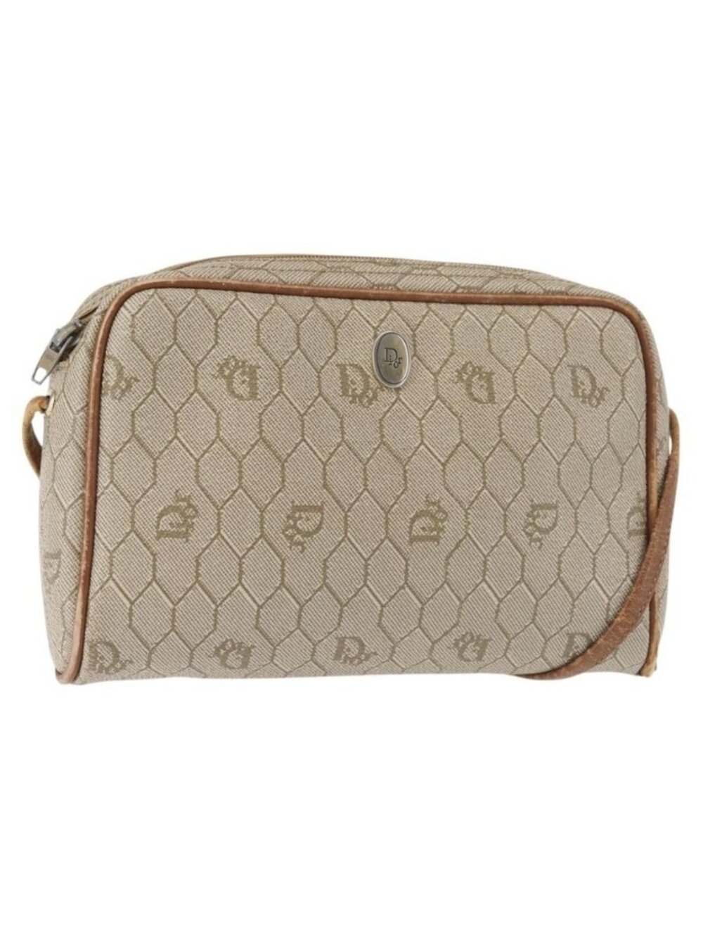 Authentic Christian Dior Honeycomb Canvas Shoulder Bag PVC Beige Gold - Picture 1 of 16